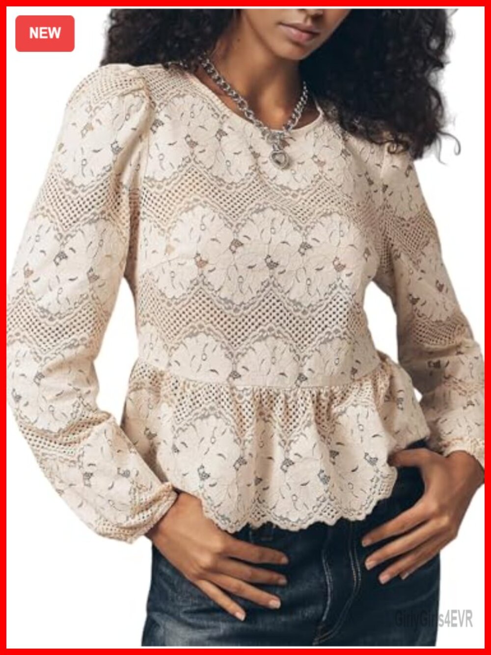 Womens Lace Peplum Blouse Long Sleeve Floral Hollow Out Crochet Dressy Top
